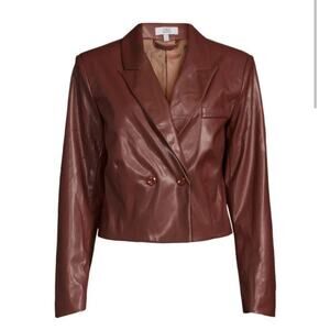 Women's Area Stars Leatherette Crop Jacket, Brown, XL, NWT, Padded Shoulders